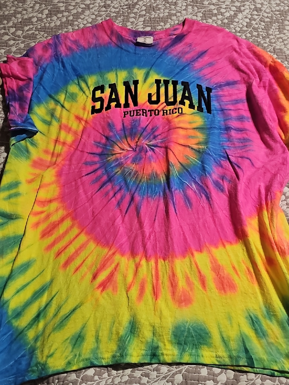 San Juan Puerto Rico Tie-Dye Short Sleeve Tee - Bright Multi Stitched Wording